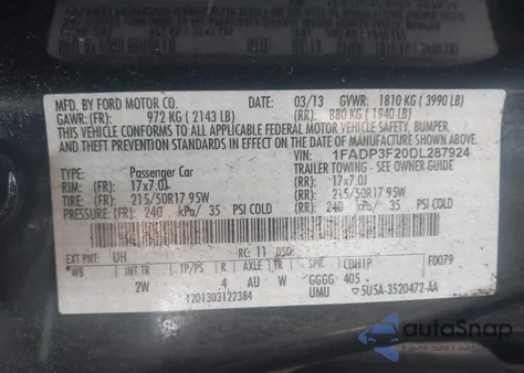 2013 Ford Focus Se из США, поврежденный, VIN 1FADP3F20DL287924